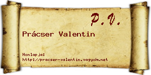 Prácser Valentin névjegykártya